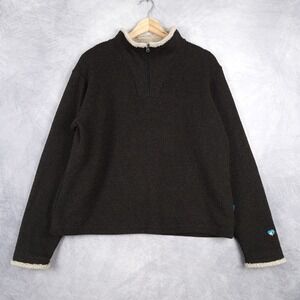 Kuhl 1/4 Zip Alpaca Fleece Sweater Mens Large Brown Pullover Sherpa Gorp Hike